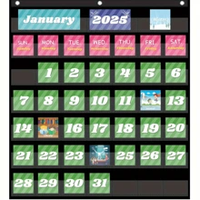 44-Pocket Classroom Calendar Hanging Bag, 420D Oxford Cloth Black Classroom Calendar Hanging Bag, With 3 Hanging Hooks, No Cards Included - Single Piece - View 4