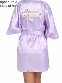 1 Pieza Bata de baño con letras doradas, bata con inicial para novia y dama de honor, bata de mañana y de dormir, vestimenta para preparación de la fiesta nupcial, accesorios para ceremonia y recepción de boda, pijama de verano para dama de honor, novia y amigas, bata de novia bordada, suministros para boda al aire libre y fiestas festivas - Multicolor - Ver 7