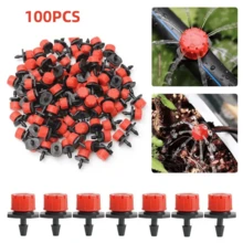 Kit com 100 Unidades Gotejador Micro Irrigação Ajustável 0-70 L/h p/ Jardim, Vaso e Agricultura - Vermelho - Visão 2