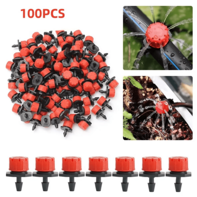 Kit com 100 Unidades Gotejador Micro Irrigação Ajustável 0-70 L/h p/ Jardim, Vaso e Agricultura