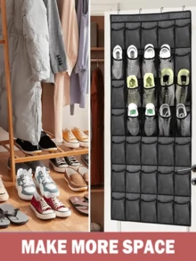 1个门后鞋架，带14/24/35个大网袋，适用于衣柜、玄关、卧室、浴室、储藏室，可收纳男士运动鞋、女士高跟鞋、人字拖，采用耐用牛津布制成，容量大，节省空间，网状背衬，是理想的礼物之选。 - 黑色 - 查看 6
