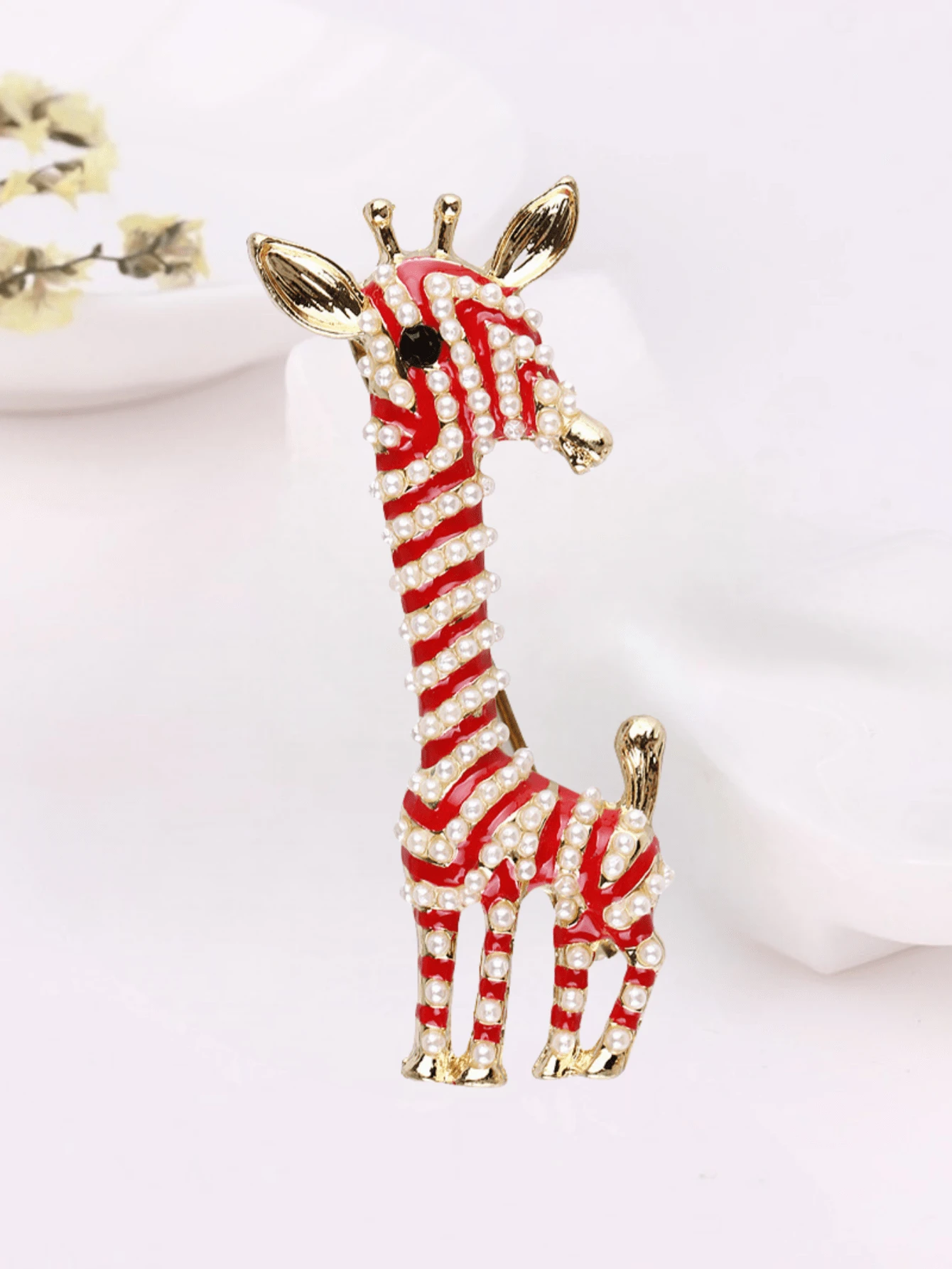 1pc Enamel Giraffe Brooch, Korean Fashion Alloy Enamel Pearl Giraffe Brooch Pin - Gold - View 1