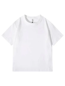 炸弹红樱桃图案，100% 纯棉女式运动 T 恤，可机洗中性服装，休闲街头风格圆领超大落肩短袖 T 恤上衣，适合夏季 Y2K 女式上衣 - 白色 - 查看 3