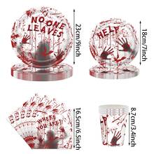 10 buc/50 buc/80 buc Halloween Party Supplies Înfricoșător Amprente de Mâini Însângerate Farfurii de Hârtie Șervețele Pahare Set de Tacâmuri Set de Cină cu Amprente de Mâini Însângerate pentru Decorațiuni Înfricoșătoare de Halloween Party