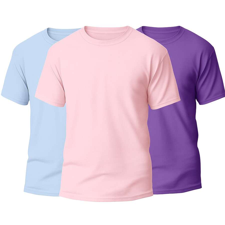 KIT 3 Basic Plain Men's T-Shirts 100% Cotton 30.1 - 淡藍色+淡粉紅色+紫色 - 查看 1