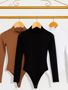 Kit Of 3 Women's Winter Bodysuits | High Neck And Thermal Lining | Elegance And Comfort In The Cold - 棕色/黑色/白色 - 查看 1