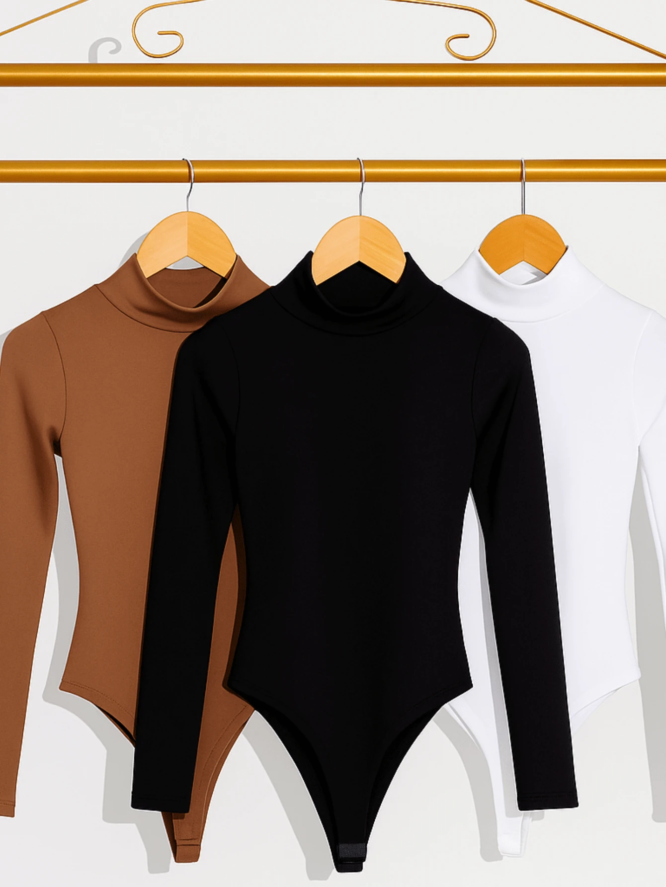 Kit Of 3 Women's Winter Bodysuits | High Neck And Thermal Lining | Elegance And Comfort In The Cold - 棕色/黑色/白色 - 查看 1