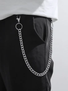1pc Luxury Shiny Silver Cuban Link Style Pant Chain, Unisex, Punk Metal Wallet Chain, Versatile Jeans Accessory, Suitable For Daily Wear And Spring Outfits, Perfect For Streetwear, Casual Pants And Jackets, Hip Hop Accent, Lightweight And Durable, Comfortable All Day - Silver - View 13