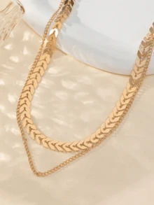 1pc Fashionable Fishbone Chain Double Layer Necklace For Women, Suitable For Vacation - View 3