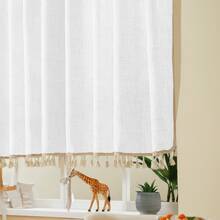 2 Pack Landhausstil weiße Küchengardinen, beige Quasten, Rüschenränder, Gardinenband, verdickter leinenähnlicher Stoff, natürliche Filterung, maschinenwaschbar, einfache elegante Heimfensterdekoration für Küche, Esszimmer, Speisekammer, Café, Geschenkidee