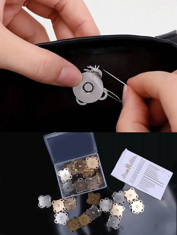 20 piezas DIY Botones magnéticos + Caja de almacenamiento + 16 piezas Agujas, Botones magnéticos invisibles de dibujos animados, Botones magnéticos de trébol, Botones de costura, Botones de costura metálicos invisibles, Cierres magnéticos para billeteras, Manualidades DIY para billeteras, bolsos, monederos, repuestos de accesorios, Juego de botones de 14 mm para manualidades y tejido, magnéticos, de costura, de manualidades, para billeteras, bolsos, ropa, Botones magnéticos de dibujos animados para costura, Botones DIY