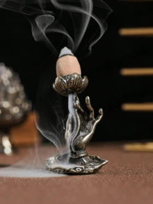 Queimador de incenso de refluxo de peixes - Suporte de incenso de metal com design de lótus de bronze vintage com tampa, suporte portátil para incenso oco para spa, ioga, meditação, decoração de casa, fragrância de ambiente, presentes - Multicolorido - Ver 8