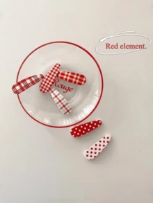 6/12件红色波尔卡圆点发夹，圣诞格子发饰，适合女性日常、拍照、派对、礼物（红色款式随机混合），爪夹、发夹、发夹、发夹 - 紅色 - 查看 6