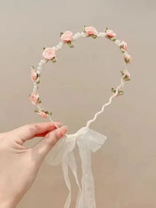 Princess Headband Hair Accessories, Faux Pearl Flower Crown, Floral Headpiece, Sweet Girl Hair Hoop - A - View 8