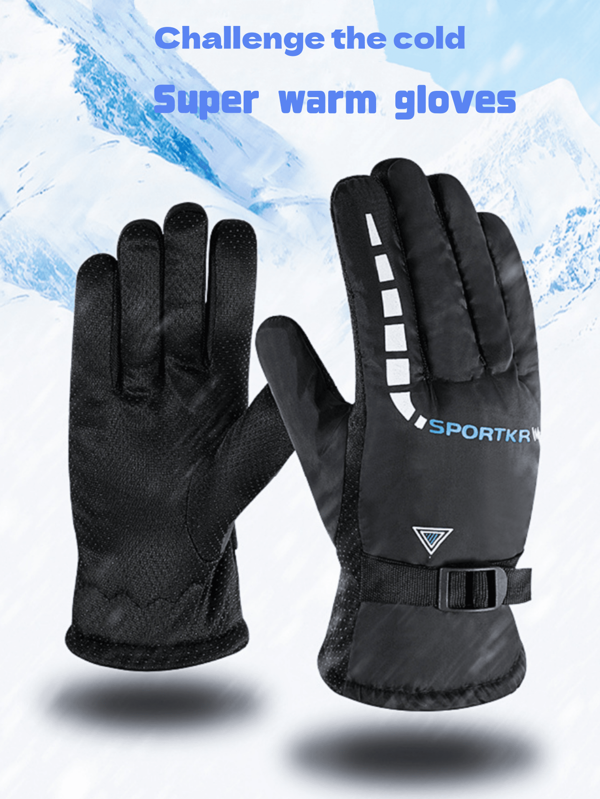 1 par de guantes de esquí súper cálidos, guantes aislados para hombres para esquí al aire libre, motocicleta, conducción de bicicleta eléctrica, guantes gruesos y cálidos con forro térmico