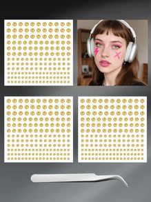 CIZME 165/495 件时尚不锈钢仿钻石贴纸，适合女士日常装饰，假唇钉带镊子假鼻环钉眉钉，唇环鼻环非穿孔鼻环贴金银肚脐贴，脸部贴纸音乐节酷朋克 Y2K 化妆贴