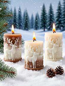 1pc Cheerful Christmas Reindeer (Snowy Stroll) Cylindrical Aromatherapy Candle Silicone Mold - Cute Reindeer Design For DIY Candles/Resin/Gypsum Crafts, Ideal For Christmas Decor & Handmade Holiday Gifts, Easy To Demold/Clean & Reusable - White - View 5
