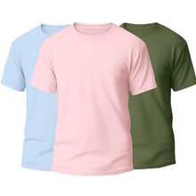 KIT 3 Basic Plain Men's T-Shirts 100% Cotton 30.1 - 淡藍色+淡粉紅+軍綠色 - 查看 1