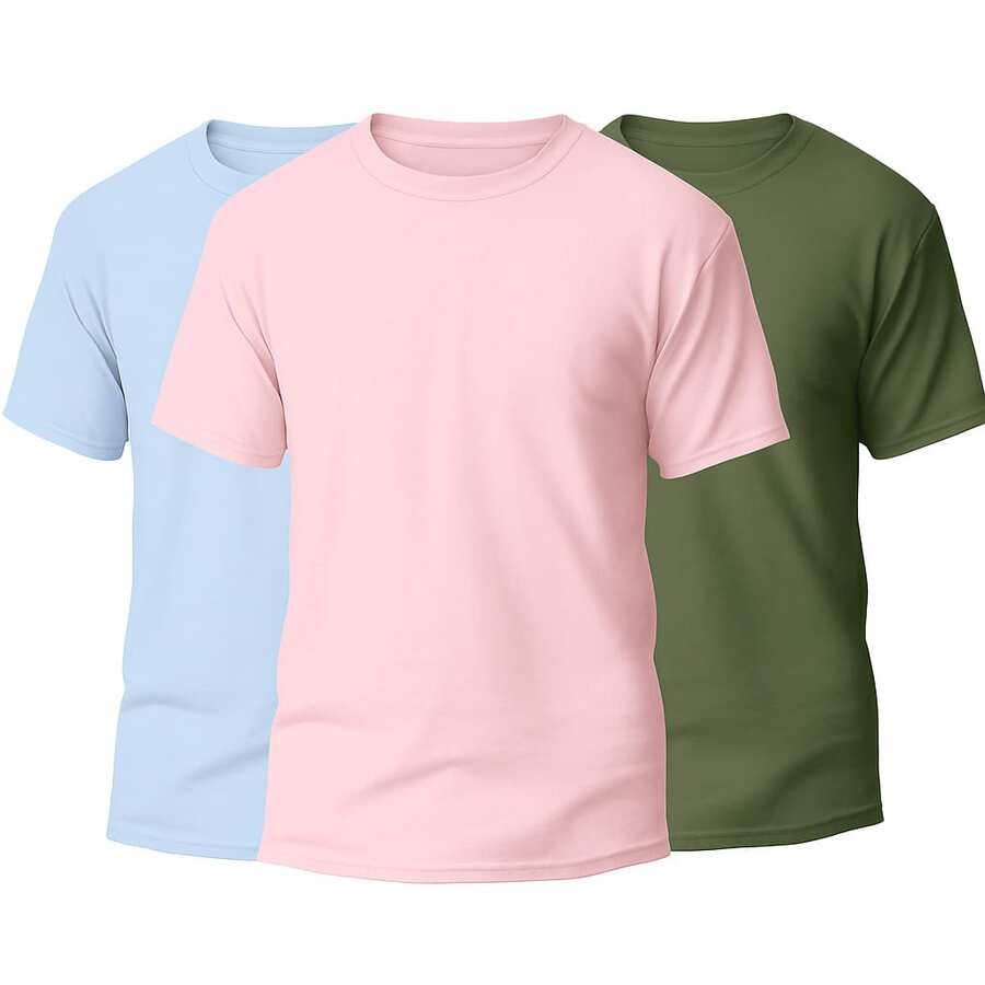 KIT 3 Basic Plain Men's T-Shirts 100% Cotton 30.1 - 淡藍色+淡粉紅+軍綠色 - 查看 1