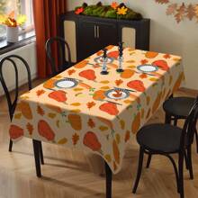 1/20pcs Autumn Polyester Tablecloth With Pumpkin, Carrot, Autumn Leaves Pattern Tablecloth, Fall Tablecloth, Thanksgiving Gift, Perfect For Fall, Indoor/Outdoor, Camping And Picnic Decoration