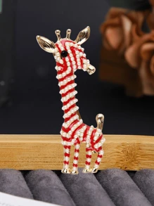 1pc Enamel Giraffe Brooch, Korean Fashion Alloy Enamel Pearl Giraffe Brooch Pin - Gold - View 3