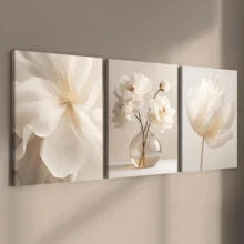 Flower Pattern Canvas Painting, 3 Counts Wooden Framed Canvas Painting, Modern Art Design Wall Decor For Home Living Room Bedroom Office Decor, Artistic Ornaments, Indoor Decoration