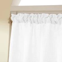 2 Pack Landhausstil weiße Küchengardinen, beige Quasten, Rüschenränder, Gardinenband, verdickter leinenähnlicher Stoff, natürliche Filterung, maschinenwaschbar, einfache elegante Heimfensterdekoration für Küche, Esszimmer, Speisekammer, Café, Geschenkidee