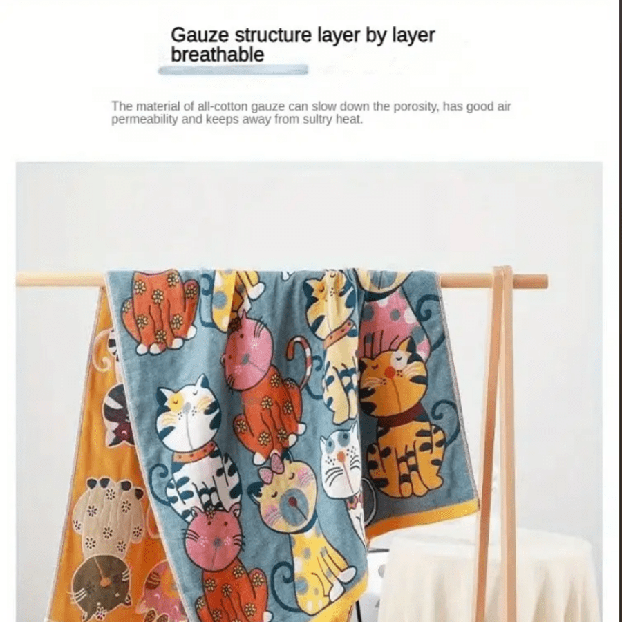 80*160cm Thick & Soft 100% Cotton Cartoon Pattern Bath Towel, Highly Absorbent And Breathable Oversized Bath Towel