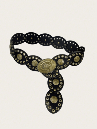 1 件波西米亚朋克风格复古网眼椭圆形女士腰带，适合牛仔裤/连衣裙、日常穿着和度假，加大码