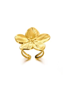 1 Stück Edelstahl Blume Offene Ringe Für Frauen 18K Vergoldet Ring Weibliche Ästhetischen Schmuck Geschenke, Cut Out - Goldgelb - Übersicht 14