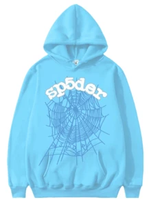 Y2K Hip Hop Spider Hoodie For Men ,Stylish Spider Pattern Pullover With Pockets - Màu xanh lam - Xem 1