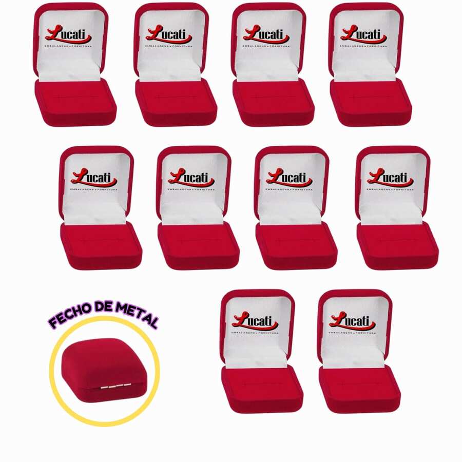 10 Estojos Caixinha Veludo Para Anel - Alta Qualidade - Vermelho, Preto, azul e cinza - Corte H e fecho de metal - Vermelho - Visão 1
