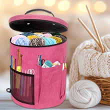 1pc Oxford Cloth Yarn Storage Bucket, Minimalist Style Cylindrical Shape With Multi-Pocket Mesh Details, Suitable For Yarn Balls And Knitting Tools Organization, Fits Handcraft Knitting And Home Organizing Scenarios.