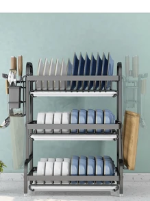 1pc Kitchen Rack Dish Drainer Rack, Thick & Sturdy Multi-Layer Tableware Storage Rack, Multifunctional Bowl & Cutlery Holder, Countertop Bowl Cabinet, 2-Tier 3-Tier Bowl & Plate Organizer
