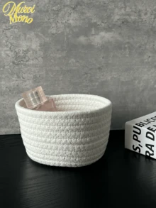 1pc 小绳编织收纳篮 手工制作 小物品收纳盒 桌面收纳篮 收纳篮 手工编织收纳盒 可放钥匙、钱包 - 白色 - 查看 2