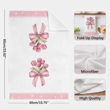 2 件粉色蝴蝶结和郁金香图案厨房毛巾，柔软涤纶材质洗碗布，适用于厨房装饰、清洁、节日派对装饰、厨房和浴室必需品、家居装饰、乔迁礼物