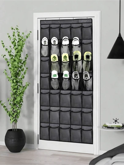 1pc Over-The-Door Shoe Rack With 14/24/35 Large Mesh Pockets, Suitable For Closet, Entryway, Bedroom, Bathroom, Storage Room, Can Hold Men's Sneakers, Women's High Heels, Flip Flops, Made Of Durable Oxford Cloth, High Capacity, Space-Saving, Mesh Backing, Ideal Gift