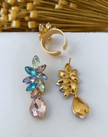 Emerald Green Navy Blue Fuchsia Party Earring And Ring / Crystal Earring / Orange Earring / Brown Earring / Purple Earring / Lilac Earring / Mint Green Earring / Mint Earring / Baby Pink Earring / Pink Earring / Mocha Mousse Earring / Marsala Earring / Red Earring /  Earring Pink Earring / Black Earring - 彩色 - 查看 3