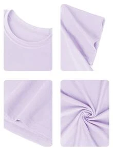 Teen Girl Casual Funny Print Round Neck Short Sleeve T-Shirt, Summer Top - Purple - View 6