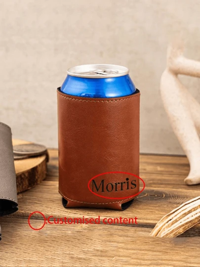 [Custom] 1pc Personalized Engraved PU Leather Beer Can/Bottle Holder, Groomsmen & Wedding Party Gifts, Birthday & Housewarming Gifts For Men, Dad