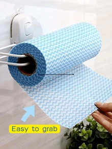 1 Roll (50 Sheets) Disposable Cleaning Cloths - Non-Stick, Oil-Free Kitchen Towels, Thick & Durable Cleaning Rags, Suitable For Dishes, Countertops, Multi-Purpose Home Cleaning, Kitchen Cleaning Supplies | Blue Striped Pattern | Durable Cleaning Material