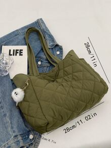 New Fashion Large Capacity Diamond Grid Dual Handle Shoulder Tote Bag, Lightweight And Easy To Carry, Women's Wallet, Suitable For Summer Outdoor Travel, Decorated With Animal Pendant, Essential Travel Backpack - Green - View 7