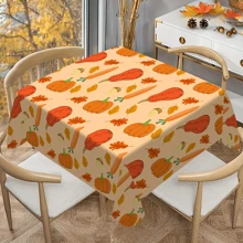 1/20pcs Autumn Polyester Tablecloth With Pumpkin, Carrot, Autumn Leaves Pattern Tablecloth, Fall Tablecloth, Thanksgiving Gift, Perfect For Fall, Indoor/Outdoor, Camping And Picnic Decoration