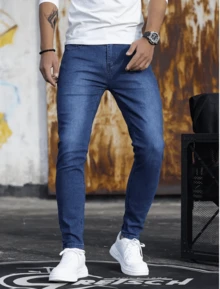 Men's Skinny Jeans, Comfortable, Street, Elastane, Premium Line, Dark Blue - 藍色 - 查看 4