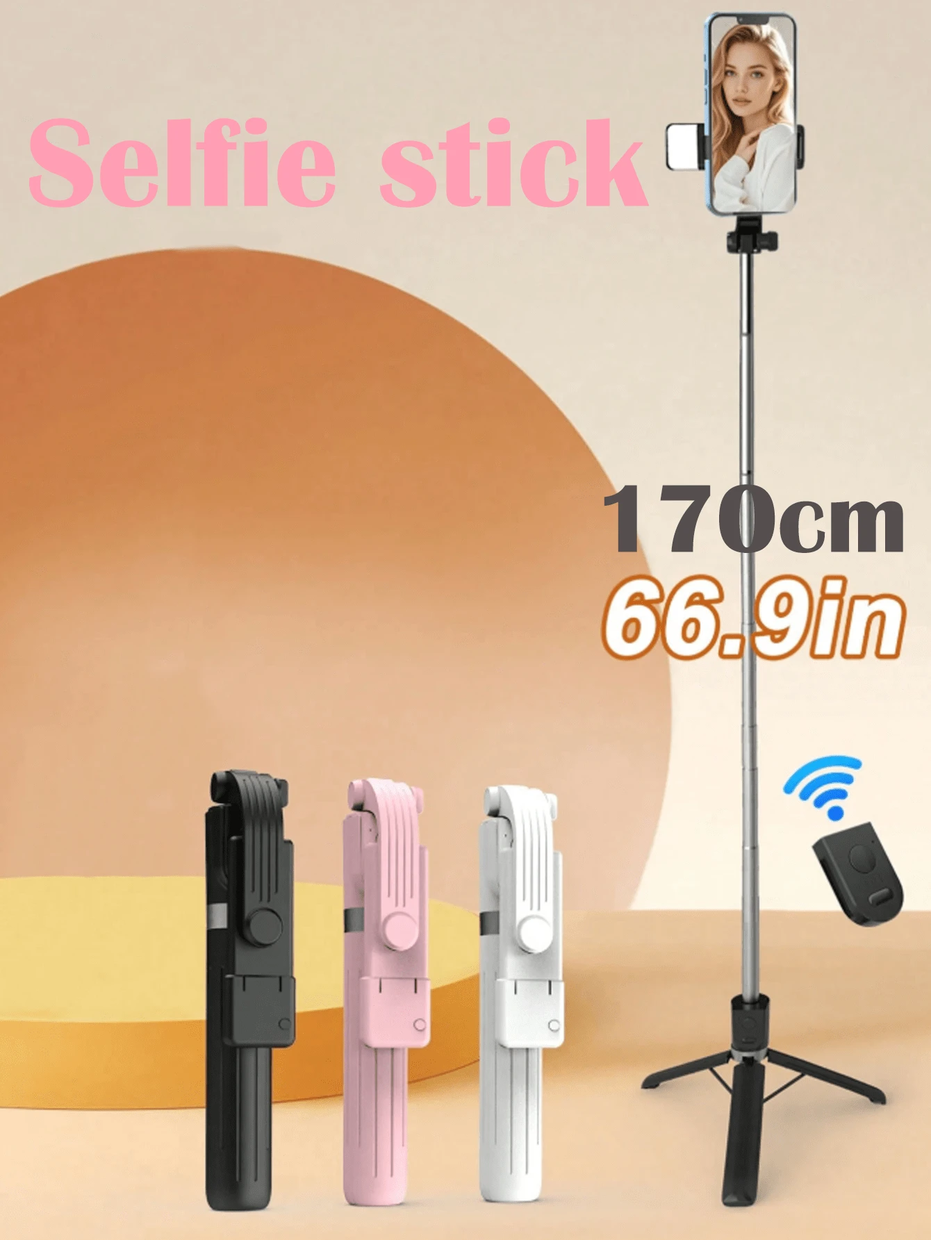 Trípode de 170 cm /66 .93 pulgadas, un trípód de selfie reutilizable con control remoto inalámbrico, adecuado para varios modelos de teléfonos móviles e ideal para transmisiones en vivo al aire libre, selfies de video y uso portátil. Sirve como soporte de trápodes para escenarios como vacaciones de verano, viajes, actividades al exterior y transmisión en directo. Para vacaciones, viaje, eventos al Aire Libre, transmisión de transmisiones, grabación estable