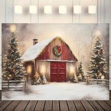 1pc Christmas Barn Banner, Snowflake & Christmas Tree Design, Suitable For Christmas Party, Photo Booth Prop Decor Background, Anniversary, Garden, Wall Art, Indoor/Outdoor, Home Decor, Party Decoration, Merry Christmas Home Decor