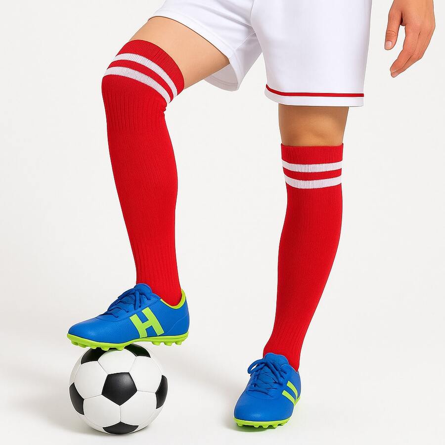 Kit 4 Pairs Of Adult Striped Sports Football Socks - Red - View 1
