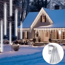 8-Tube LED Meteor Shower Christmas Tree Hanging Light, Battery Powered, Suitable For Christmas, Halloween, Wedding, Square, Street, Yard, Garden, Holiday Party Decoration Lighting - AA Battery Meteor Shower - View 11