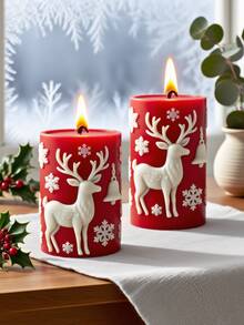 1pc Cheerful Christmas Reindeer (Snowy Stroll) Cylindrical Aromatherapy Candle Silicone Mold - Cute Reindeer Design For DIY Candles/Resin/Gypsum Crafts, Ideal For Christmas Decor & Handmade Holiday Gifts, Easy To Demold/Clean & Reusable - White - View 4