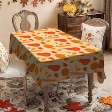 1/20pcs Autumn Polyester Tablecloth With Pumpkin, Carrot, Autumn Leaves Pattern Tablecloth, Fall Tablecloth, Thanksgiving Gift, Perfect For Fall, Indoor/Outdoor, Camping And Picnic Decoration